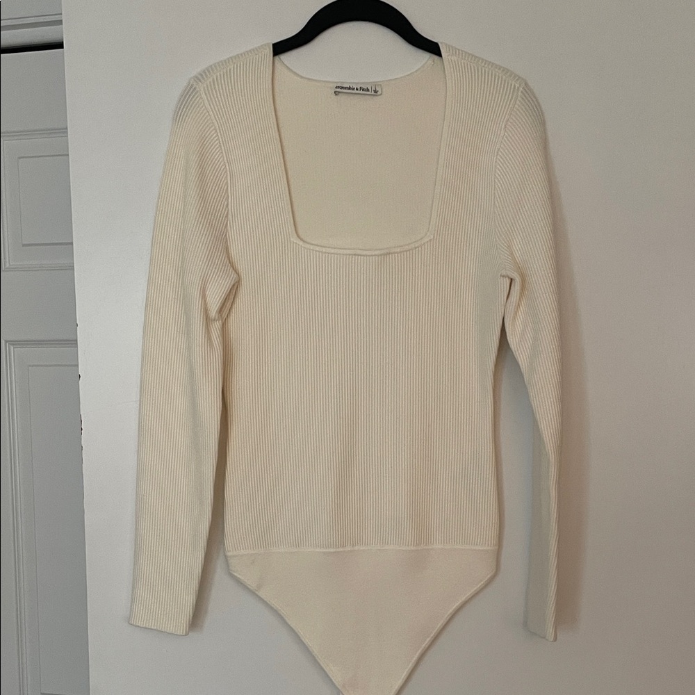 Abercrombie & Fitch Cream Ribbed Long-Sleeve Bodysuit